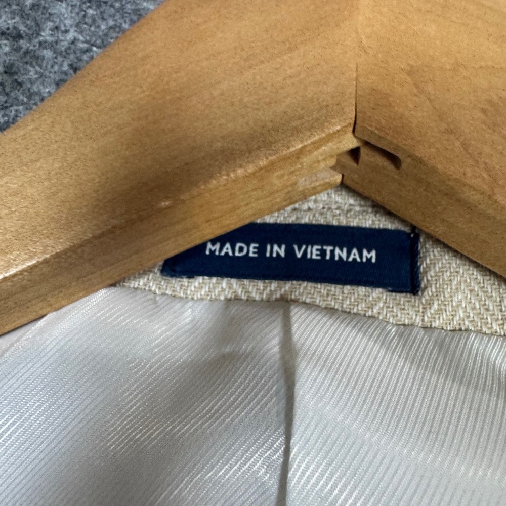 Stafford Blazer Jacket Mens 44S Linen Classic Fit Beige Herringbone Sport Coat - Picture 8 of 14